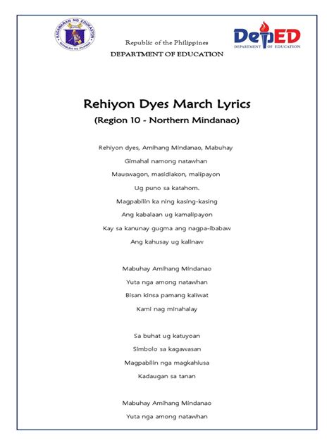 rehiyon dyes lyrics amihang mindanao|Rehiyon Diyes .